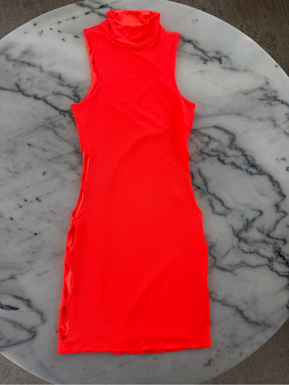 Tiger Mist Neon Orange High-Neck Cutout Mini Dress - Picture 2 of 4